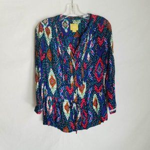 Maeve Anthropologie Geometric Pleated Button Front Tie Front L/S Shirt -  Size 4